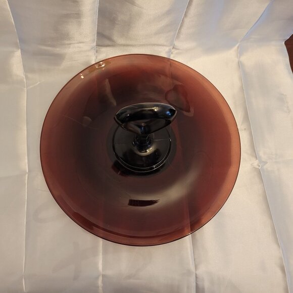 Vintage Amethyst Glass Serving Platter Cake Tidbit - Picture 2 of 5